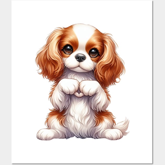 Valentine Cavalier King Charles Spaniel Dog Giving Heart Hand Sign Wall Art by Chromatic Fusion Studio